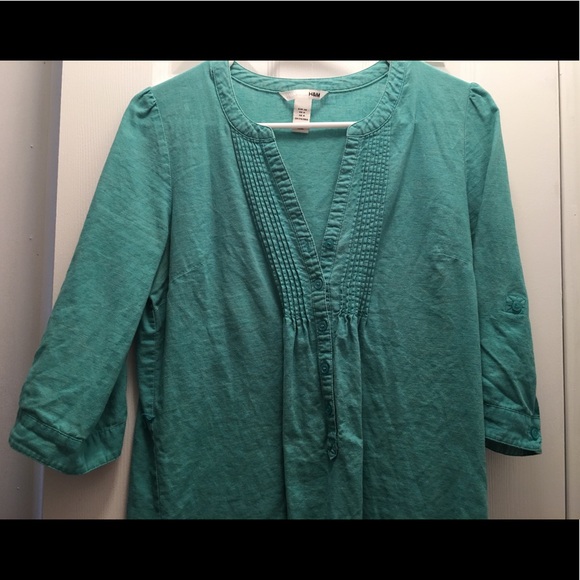 3/4 sleeve linen turquoise dress / tunic - Picture 1 of 3